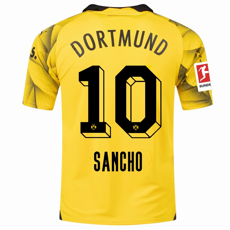 Multifunctional Performance Blend Puma Mens Borussia Dortmund Jadon Sancho Third Jersey w/ Bundesliga Patch 23/24 (Cyber Yellow/Puma Black)