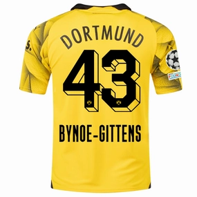Puma Mens Borussia Dortmund Jamie Bynoe-Gittens Third Jersey w/ Champions League Patches 23/24 (Cyber Yellow/Puma Black) All weather sprint training