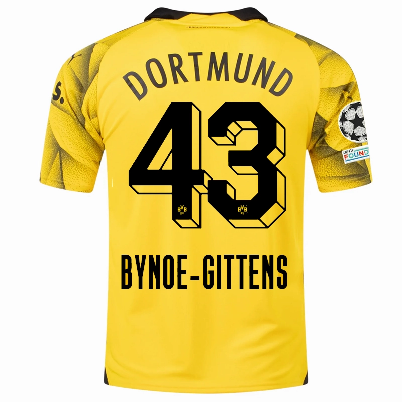 Puma Mens Borussia Dortmund Jamie Bynoe-Gittens Third Jersey w/ Champions League Patches 23/24 (Cyber Yellow/Puma Black) All weather sprint training