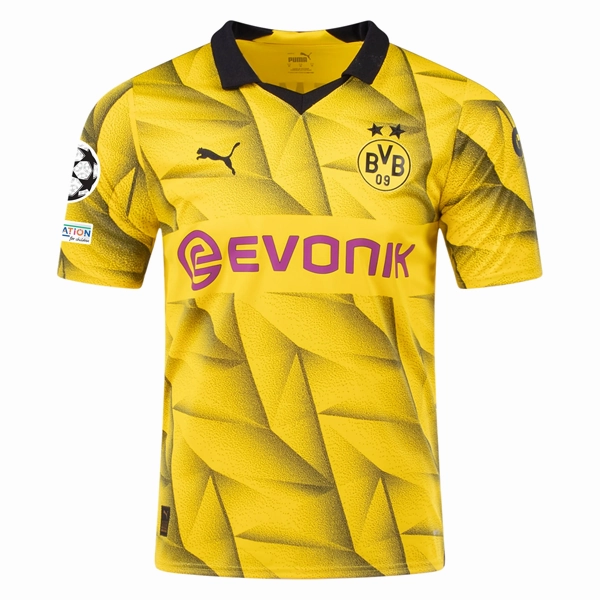Functional Activewear Puma Mens Borussia Dortmund Jamie Bynoe-Gittens Third Jersey w/ Champions League Patches 23/24 (Cyber Yellow/Puma Black)