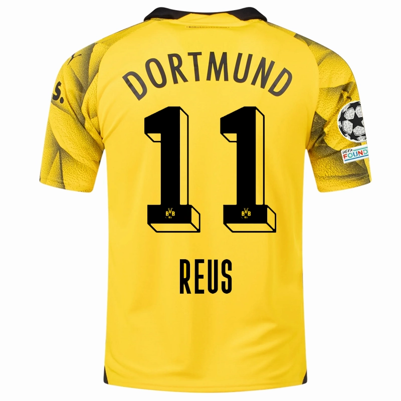 Puma Mens Borussia Dortmund Marco Reus Third Jersey w/ Champions League Patches 23/24 (Cyber Yellow/Puma Black) UV protection coating Flexible Apparel