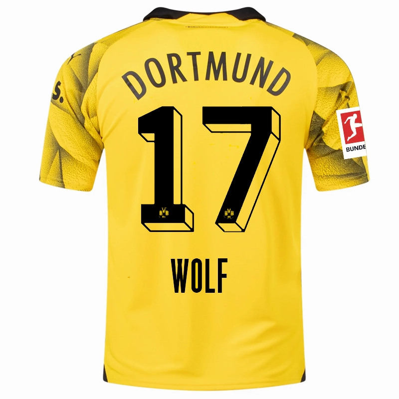 Walk Friendly Puma Mens Borussia Dortmund Marius Wolf Third Jersey w/ Bundesliga Patch 23/24 (Cyber Yellow/Puma Black)