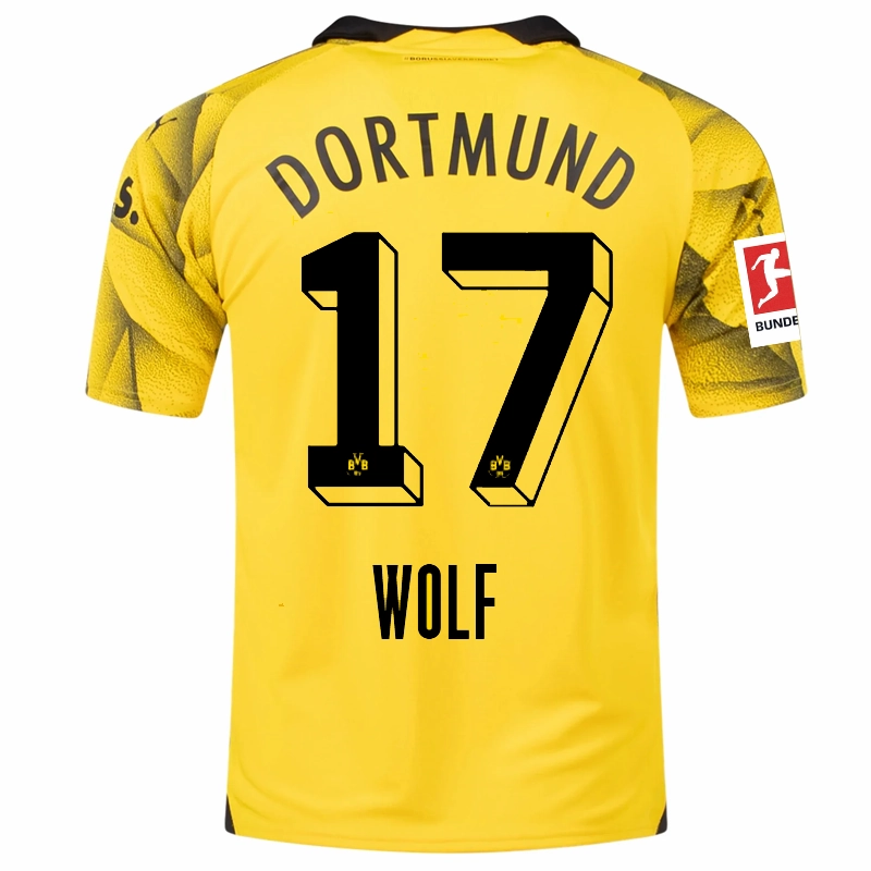 Puma Mens Borussia Dortmund Marius Wolf Third Jersey w/ Bundesliga Patch 23/24 (Cyber Yellow/Puma Black) Training Ready Wear