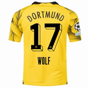 Thermal Regulation System Mesh Panel Ventilation Puma Mens Borussia Dortmund Marius Wolf Third Jersey w/ Champions League Patches 23/24 (Cyber Yellow/Puma Black)