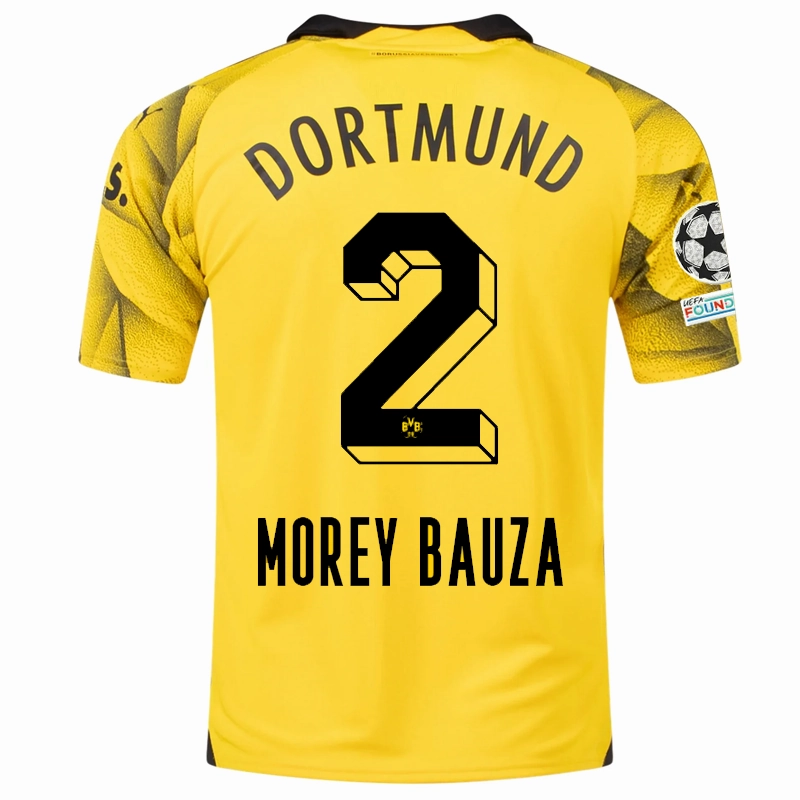 Puma Mens Borussia Dortmund Mateu Morey Third Jersey w/ Champions League Patches 23/24 (Cyber Yellow/Puma Black) Layered Mesh Inserts Balanced Motion