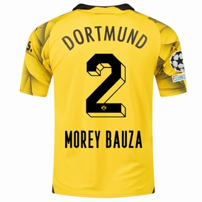 Eco Friendly Textile Puma Mens Borussia Dortmund Mateu Morey Third Jersey w/ Champions League Patches 23/24 (Cyber Yellow/Puma Black)