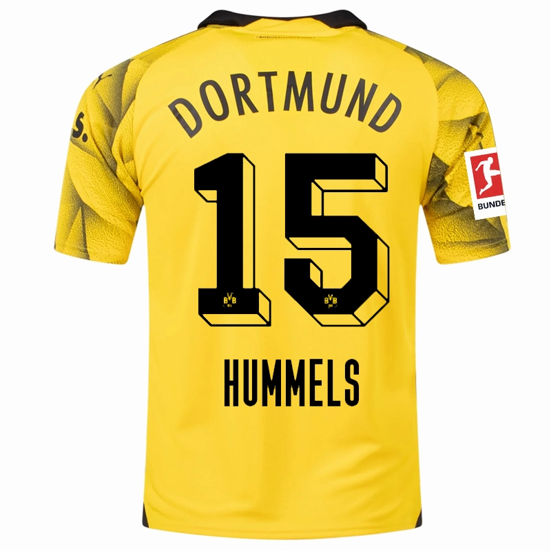 UV Protective Material Fluid motion Puma Mens Borussia Dortmund Mats Hummels Third Jersey w/ Bundesliga Patch 23/24 (Cyber Yellow/Puma Black)