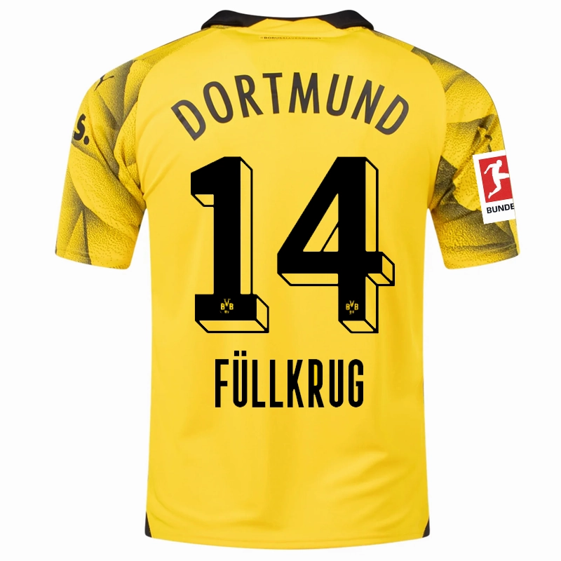 Aerodynamic Cut Puma Mens Borussia Dortmund Niclas F??llkrug Third Jersey w/ Bundesliga Patch 23/24 (Cyber Yellow/Puma Black)