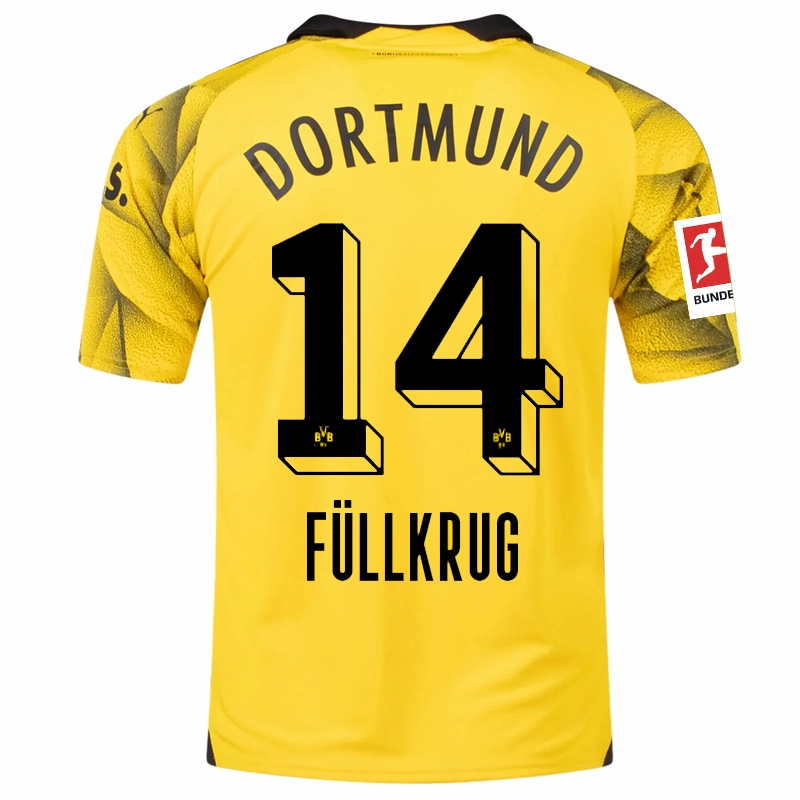 Puma Mens Borussia Dortmund Niclas F??llkrug Third Jersey w/ Bundesliga Patch 23/24 (Cyber Yellow/Puma Black) Heat Transfer Graphics