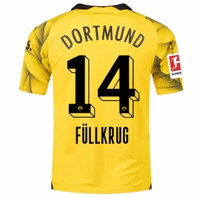 Aerodynamic Cut Puma Mens Borussia Dortmund Niclas F??llkrug Third Jersey w/ Bundesliga Patch 23/24 (Cyber Yellow/Puma Black)