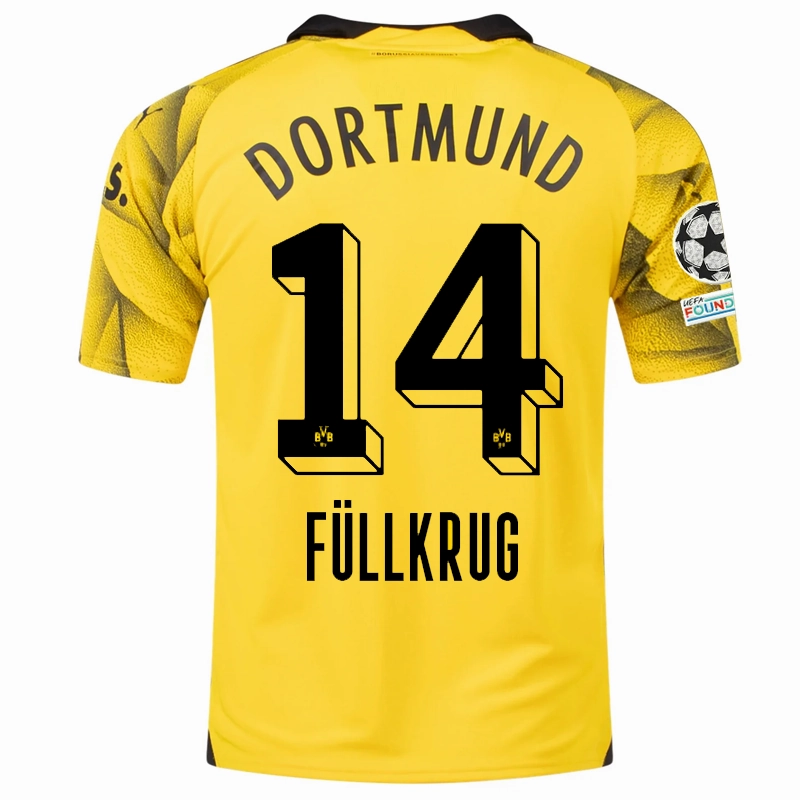 True Fit Anti Static Finish Puma Mens Borussia Dortmund Niclas F??llkrug Third Jersey w/ Champions League Patches 23/24 (Cyber Yellow/Puma Black)