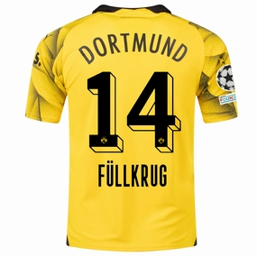 Puma Mens Borussia Dortmund Niclas F??llkrug Third Jersey w/ Champions League Patches 23/24 (Cyber Yellow/Puma Black) Form Focus