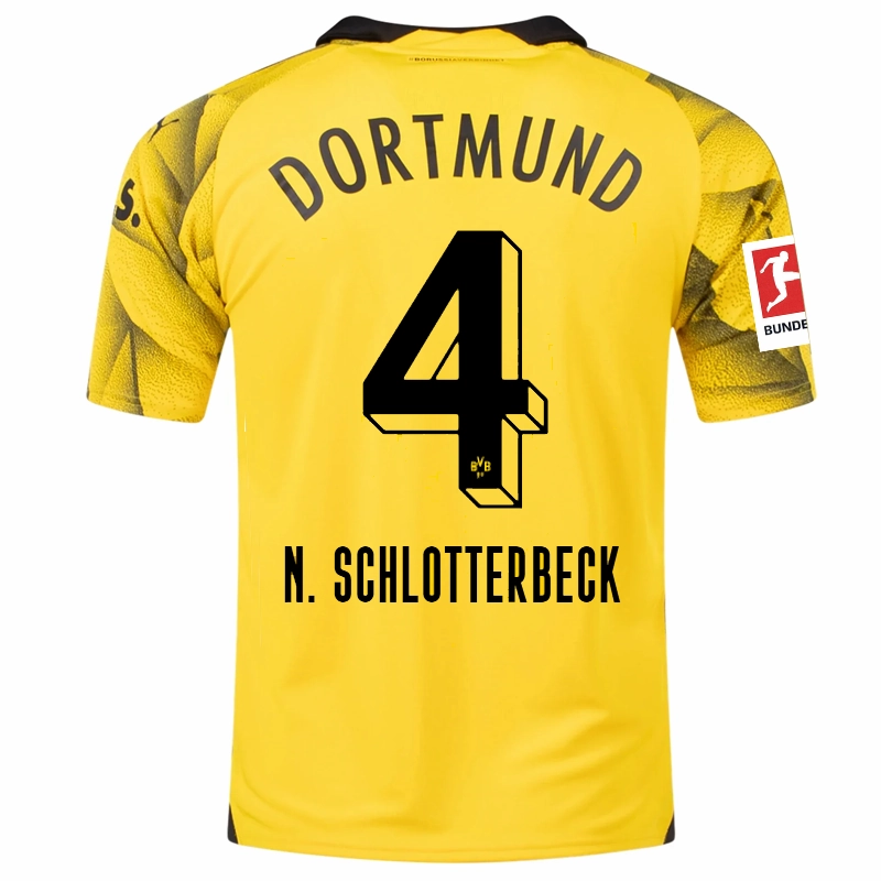 Puma Mens Borussia Dortmund Nico Schlotterbeck Third Jersey w/ Bundesliga Patch 23/24 (Cyber Yellow/Puma Black) Laser Cut Ventilation Lightweight Fit