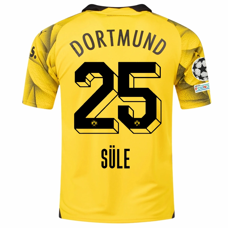 Puma Mens Borussia Dortmund Niklas S??le Third Jersey w/ Champions League Patches 23/24 (Cyber Yellow/Puma Black) Dynamic Comfort Functional Activewear
