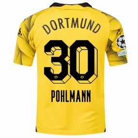 Heat Transfer Labels Puma Mens Borussia Dortmund Ole Pohlmann Third Jersey w/ Champions League Patches 23/24 (Cyber Yellow/Puma Black)