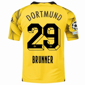 Puma Mens Borussia Dortmund Paris Brunner Third Jersey w/ Champions League Patches 23/24 (Cyber Yellow/Puma Black) Reinforced Hem Durability Tagless label