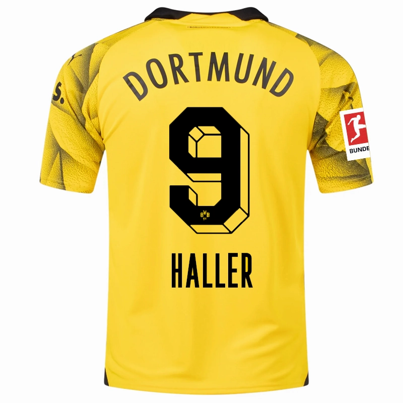 Puma Mens Borussia Dortmund Sebastian Haller Third Jersey w/ Bundesliga Patch 23/24 (Cyber Yellow/Puma Black) Focus Fit Versatile Outfit
