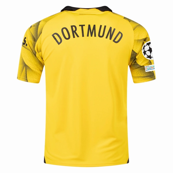 Puma Mens Borussia Dortmund Third Jersey w/ Champions League Patches 23/24 (Cyber Yellow/Puma Black) All-Purpose Gear
