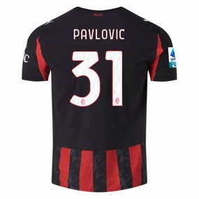 Puma Pavlovic Men's AC Milan Authentic Home Jersey 25/26 w/ Seria A Patch (Red/Black) (Copy) Durable Double Stitched Seams Compression Fit Tech