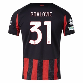 Puma Pavlovic Men's AC Milan Home Jersey w/ Champions League Patches 25/26 (Red/Black) Breathable Back Ventilation