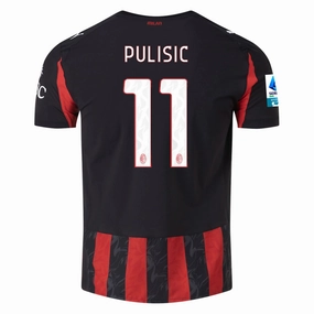 Puma Pulisic Men's AC Milan Authentic Home Jersey 25/26 w/ Seria A Patch (Red/Black) Temperature Regulating Material