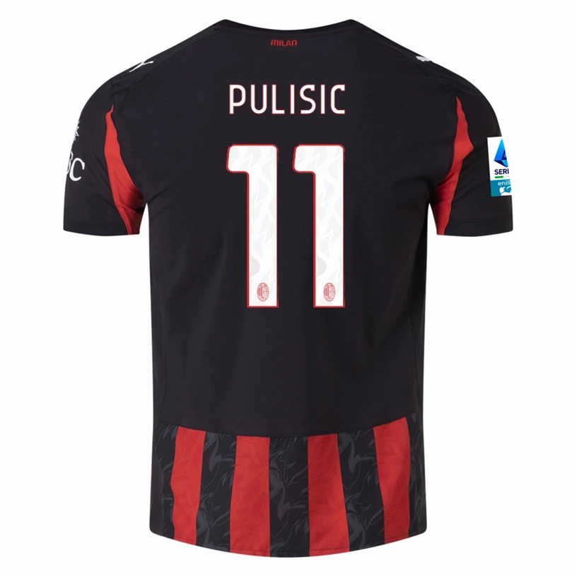 Puma Pulisic Men's AC Milan Authentic Home Jersey 25/26 w/ Seria A Patch (Red/Black) Temperature Regulating Material