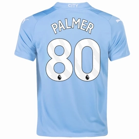 Puma Youth Manchester City Cole Palmer Home Jersey 23/24 (Team Light Blue/Puma White) Odor Control Technology Bonded Hemline