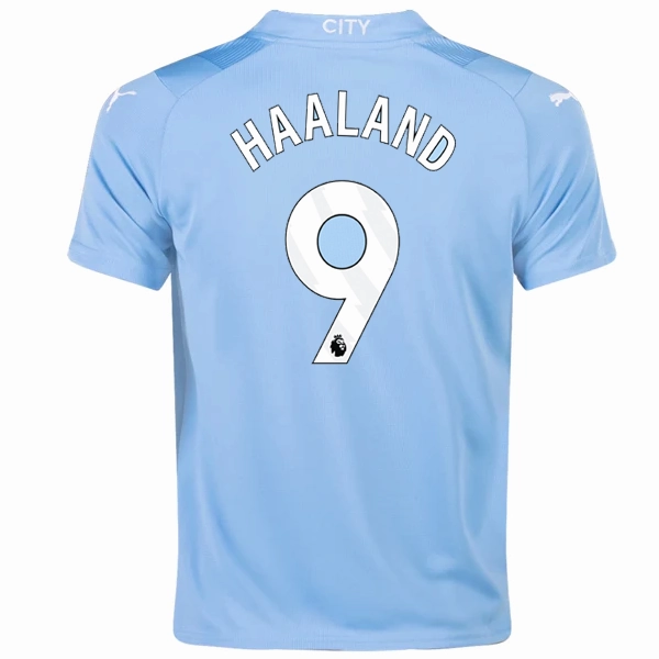 Puma Youth Manchester City Erling Haaland Home Jersey 23/24 (Team Light Blue/Puma White) Lightweight Knit Elastic Cuff Retention
