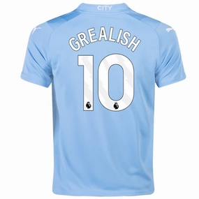 Puma Youth Manchester City Jack Grealish Home Jersey 23/24 (Team Light Blue/Puma White) Double Stitched Seams No Slip Gripper Hem
