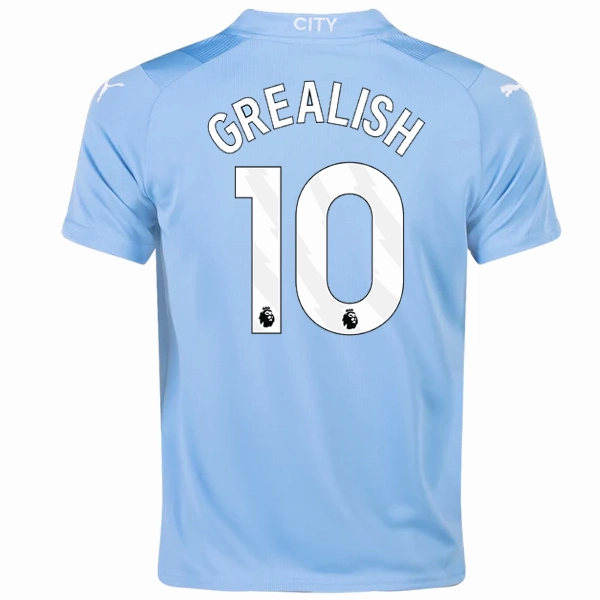 Puma Youth Manchester City Jack Grealish Home Jersey 23/24 (Team Light Blue/Puma White) Double Stitched Seams No Slip Gripper Hem