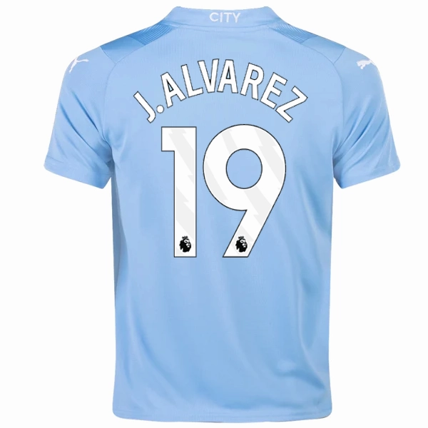 Sweat Wicking Ribbing Puma Youth Manchester City Julian Alvarez Home Jersey 23/24 (Team Light Blue/Puma White)