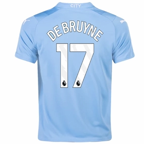 Ergonomic Articulated Sleeve Moisture Lock Reservoir Puma Youth Manchester City Kevin De Bruyne Home Jersey 23/24 (Team Light Blue/Puma White)