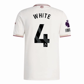 adidas Arsenal Authentic Ben White Third Jersey w/ EPL   No Room For Racism Patches 25/26 (White/Burgundy) Reinforced Neckline Double Stitched Hemming