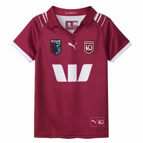 Junior's State Of Origin Queensland Maroons 2025 Replica Home Jersey Minimal Design Sublimated Prints