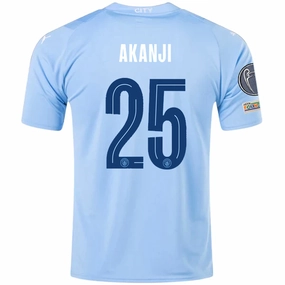 Puma Manchester City Akanji Home Jersey w/ Champions League   Club World Cup Patches 23/24 (Team Light Blue/Puma White) Dynamic Feel Body Flex