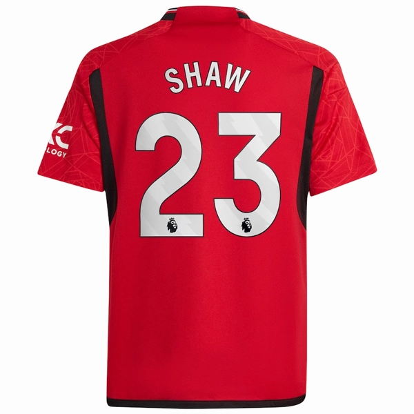 Ribbed collar adidas Youth Manchester United Luke Shaw Home Jersey 23/24 (Team College Red)