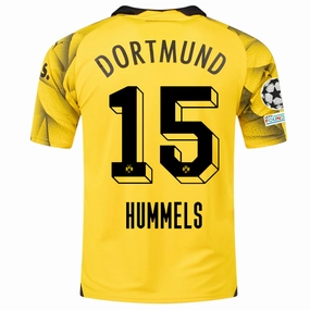 Action Fit Puma Mens Borussia Dortmund Mats Hummels Third Jersey w/ Champions League Patches 23/24 (Cyber Yellow/Puma Black)
