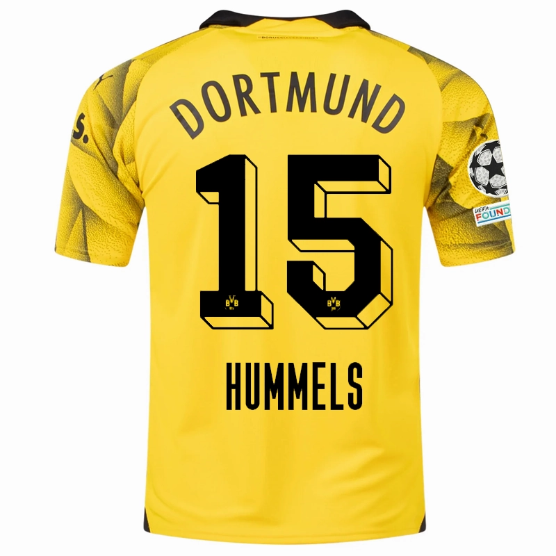 Puma Mens Borussia Dortmund Mats Hummels Third Jersey w/ Champions League Patches 23/24 (Cyber Yellow/Puma Black) Comfort Plus Temperature Control Technology