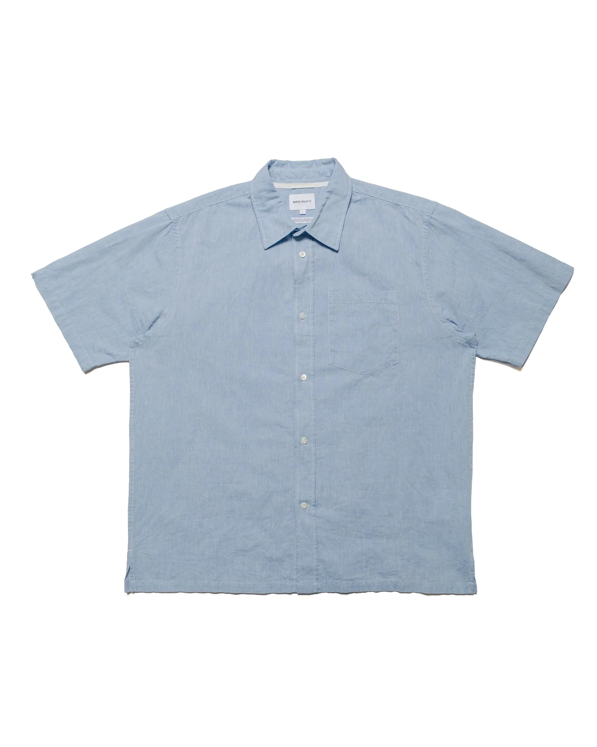 Corporate Retreat Mature Elegance Norse Projects Ivan Relaxed Cotton Linen SS Shirt Pale Blue