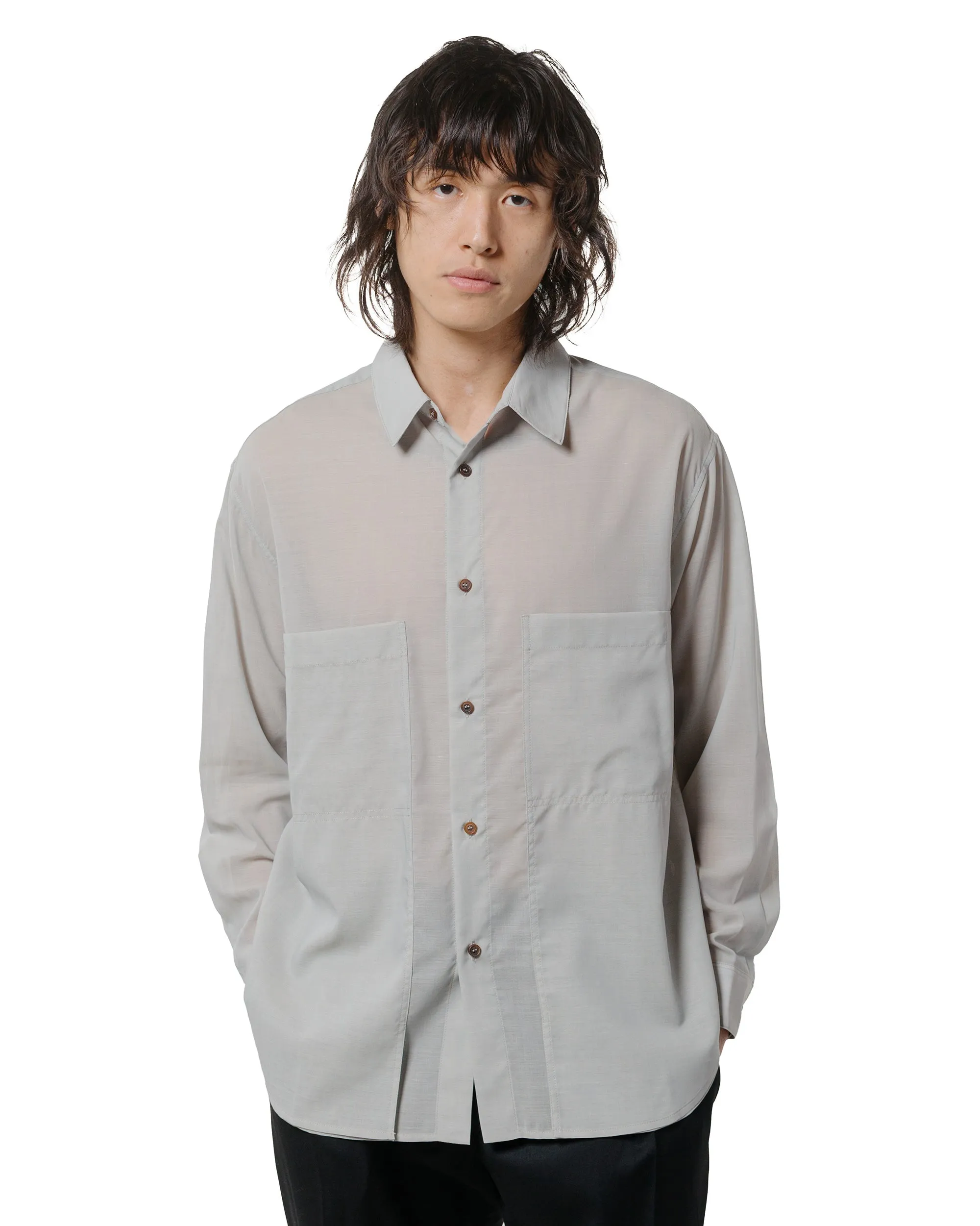 Pre Shrunk Cotton Blend Flexible Shoulder Construction Wanze Layered Button Up Shirt Wool Voile Hazy Blue