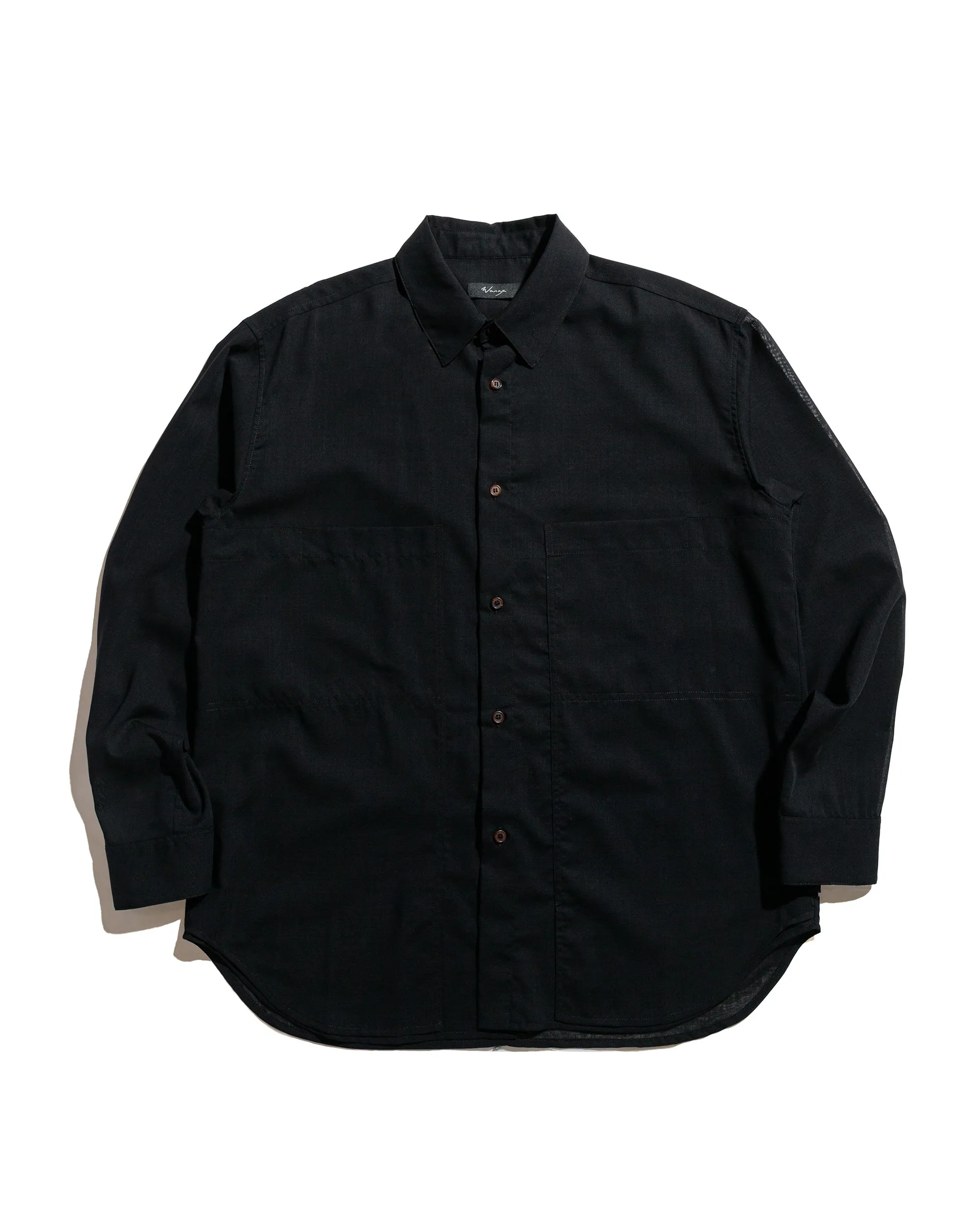 Wanze Layered Button Up Shirt Wool Voile Black Bold Print