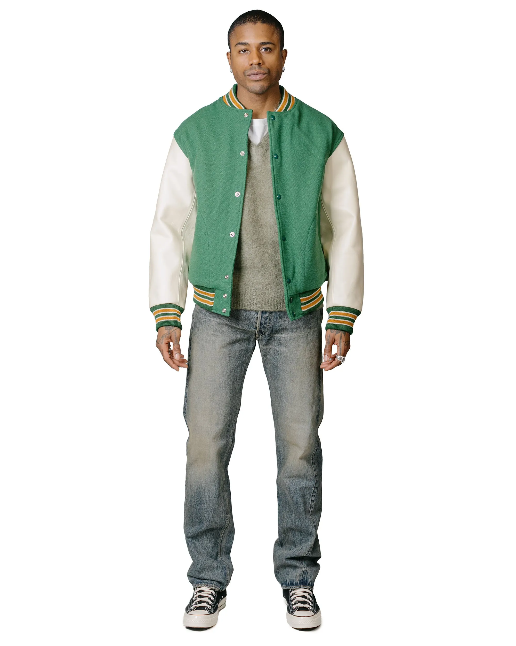 The Real McCoy's MC23109 JM Mohair V-Neck Sweater Mint Sporty Style Solid Color