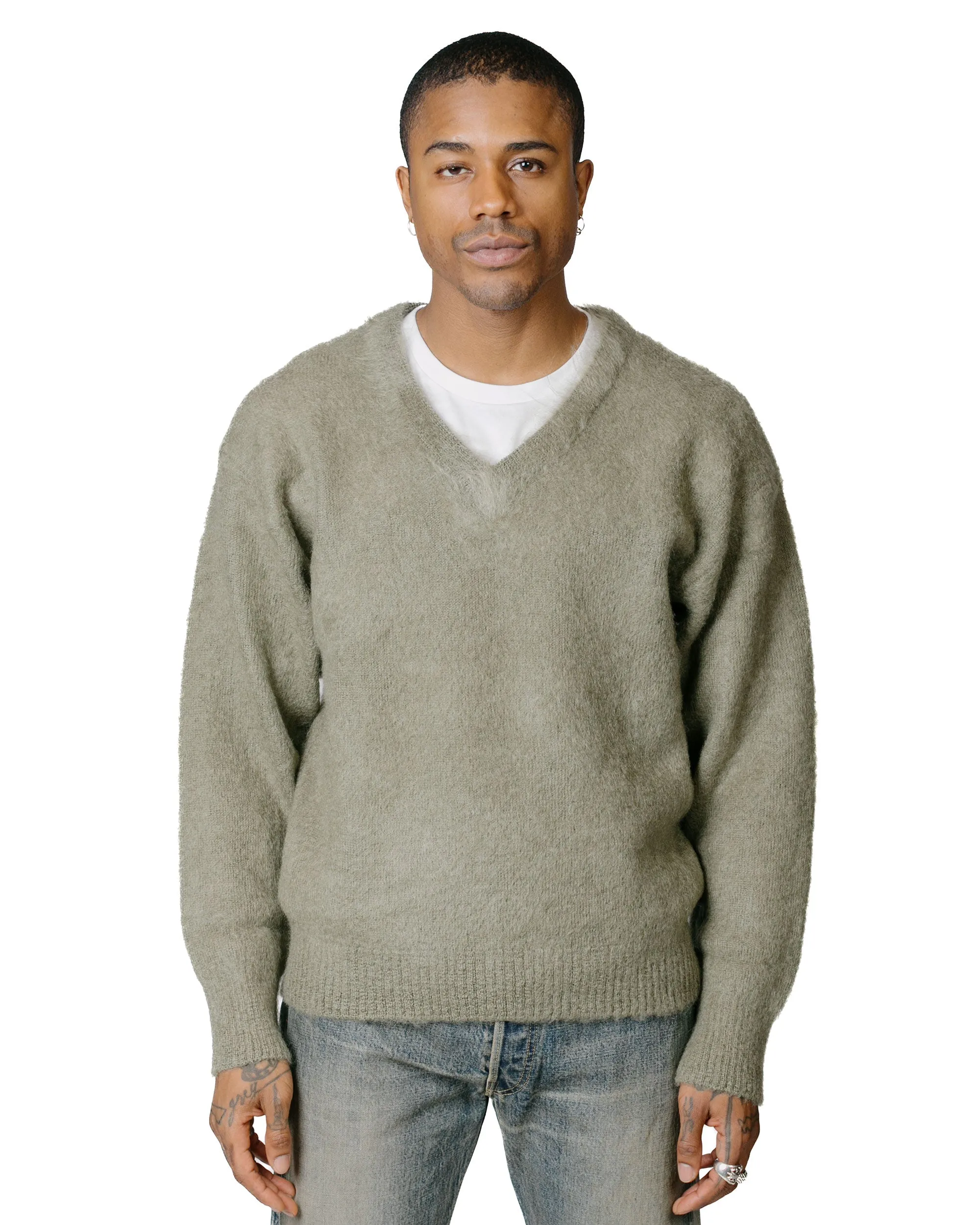 The Real McCoy's MC23109 JM Mohair V-Neck Sweater Mint Linen