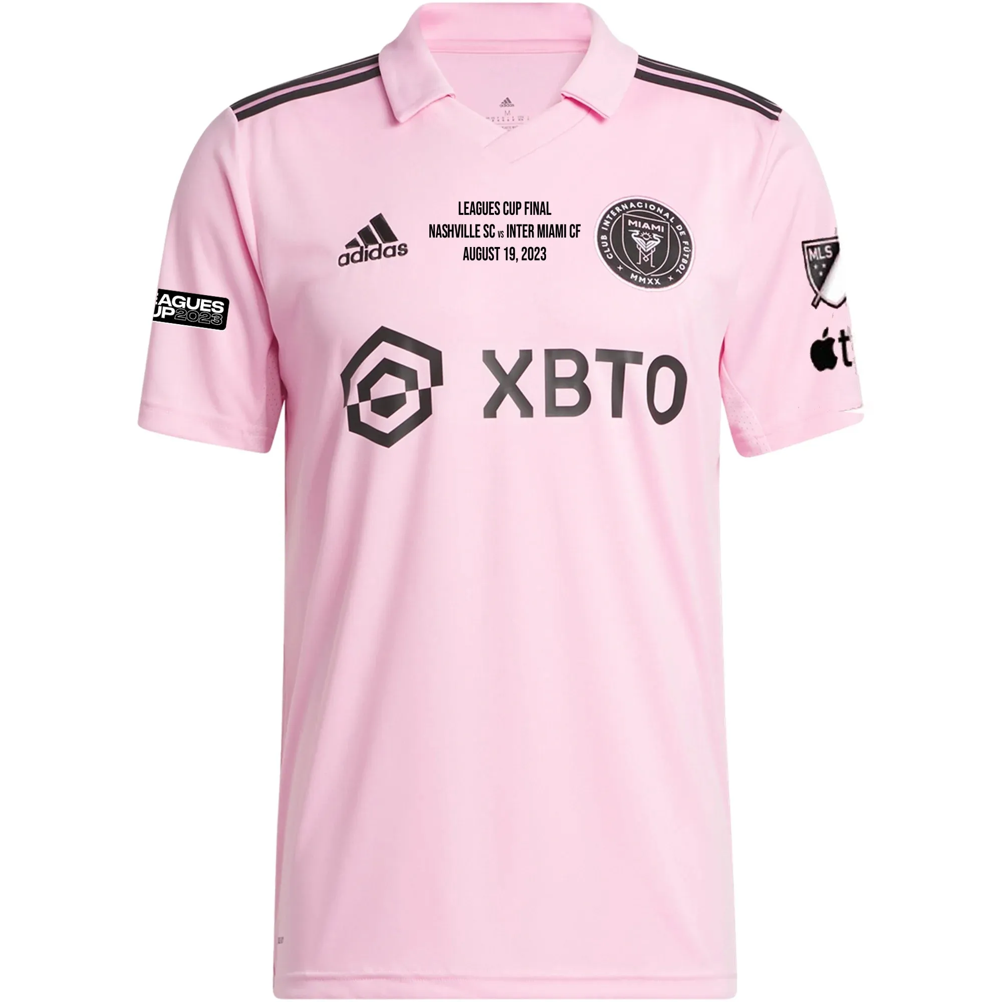 adidas Authentic Inter Miami Lionel Messi Home Jersey 22/23 w/ Leagues Cup Final   Match Details (True Pink/Black) Sporty Layers