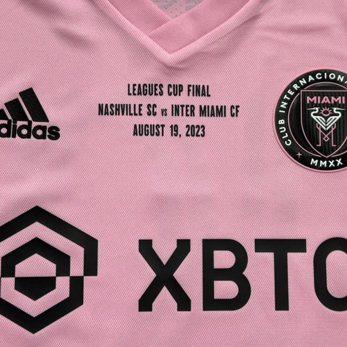 Easy Flow Soft Inner Lining adidas Authentic Inter Miami Lionel Messi Home Jersey 22/23 w/ Leagues Cup Final   Match Details (True Pink/Black)