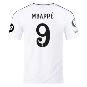 Smart Wear adidas Real Madrid Kylian Mbappe Home Jersey 24/25 w/ Champions League Patches (White/Black)
