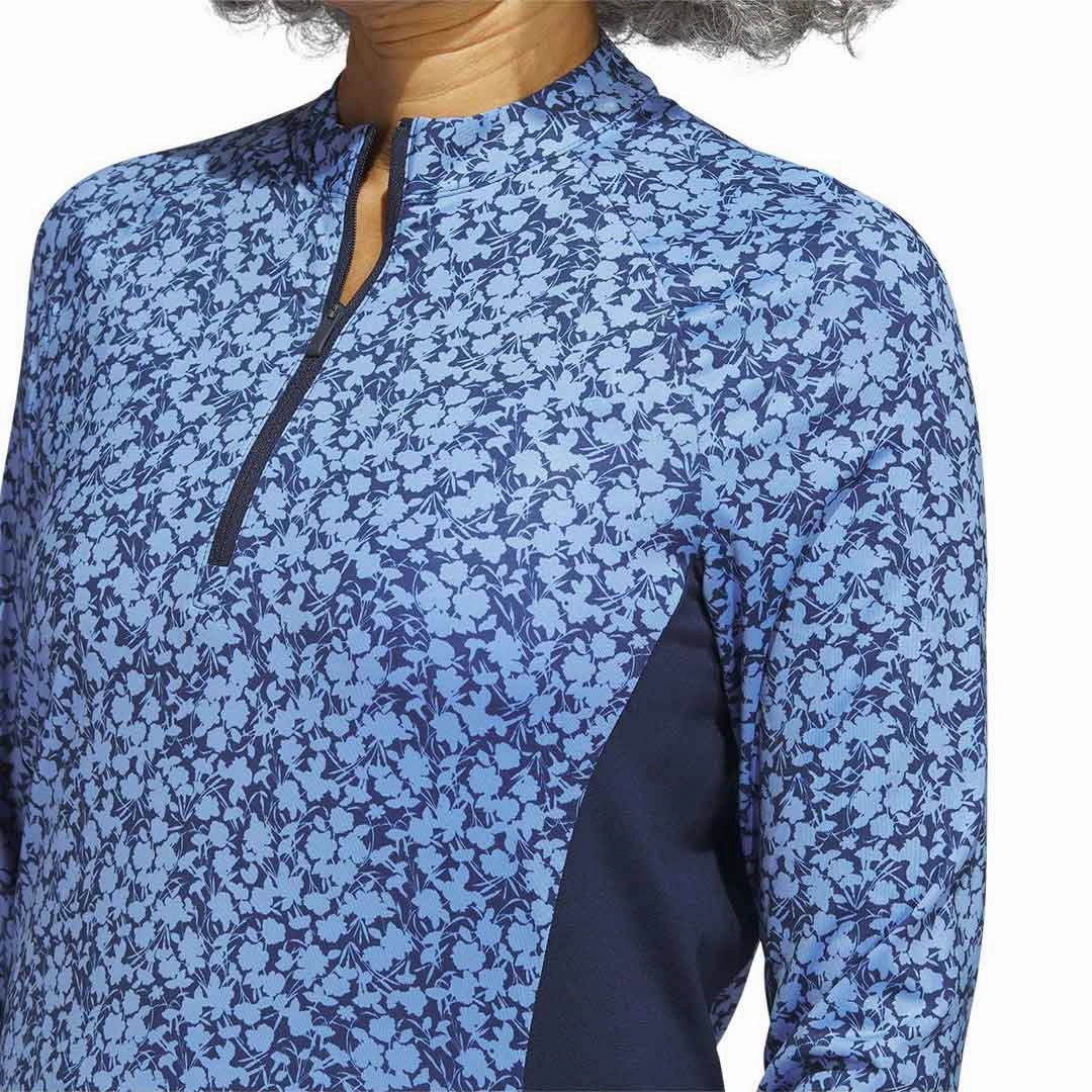 adidas - Women's Ultimate365 Printed 1/4 Zip Mock-Neck Long Sleeve Polo (HT1253) Comfort Collar Design
