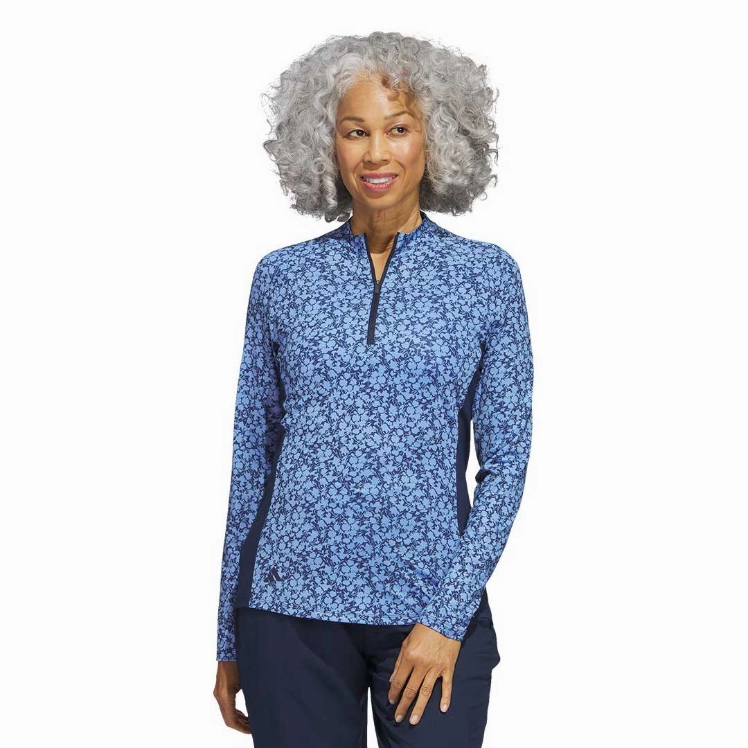 Tactile Surface Weave adidas - Women's Ultimate365 Printed 1/4 Zip Mock-Neck Long Sleeve Polo (HT1253)