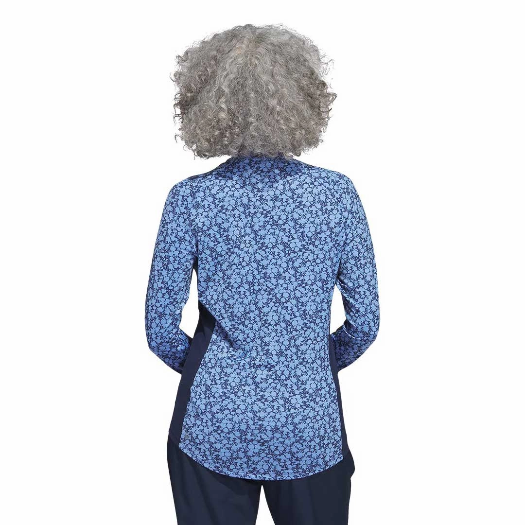 adidas - Women's Ultimate365 Printed 1/4 Zip Mock-Neck Long Sleeve Polo (HT1253) Slim Silhouette Move Support