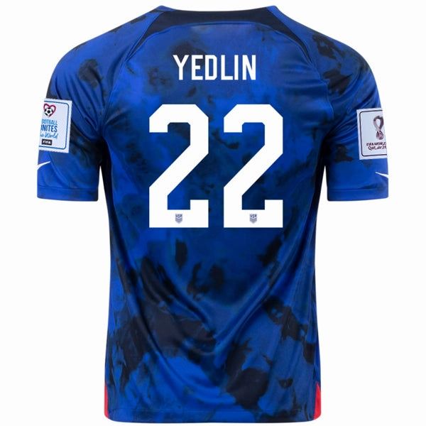 Dynamic Style Nike United States Deandre Yedlin Away Jersey 22/23 w/ World Cup 2022 Patches (Bright Blue/White)